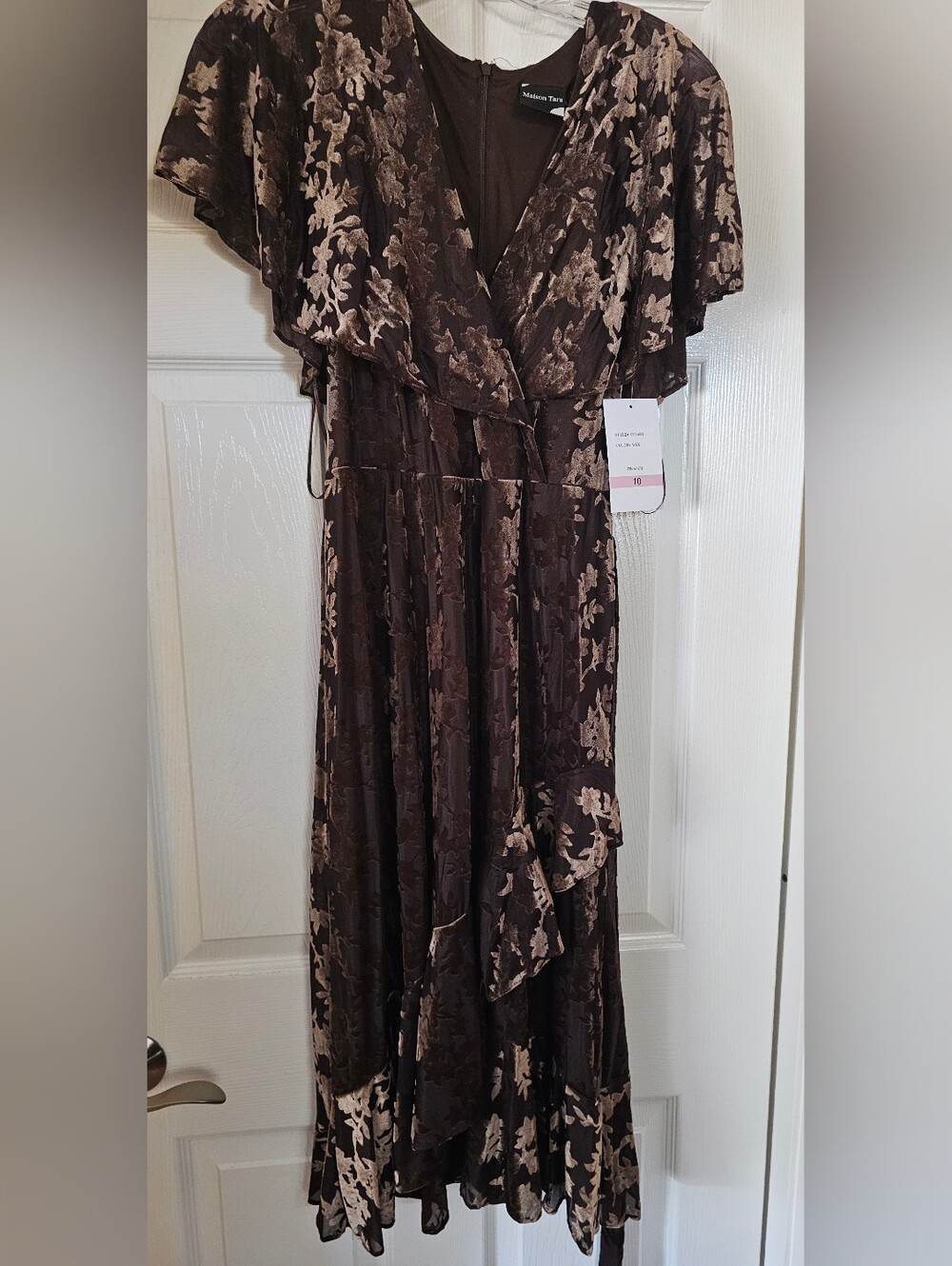 Maison Tara Chocolate Brown Floral Maxi Wrap Dress